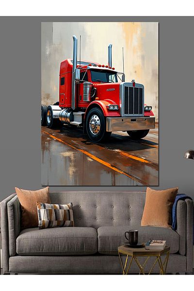 Tablomega Bright Red Truck Decorative Canvas - Mdf Wooden Painting