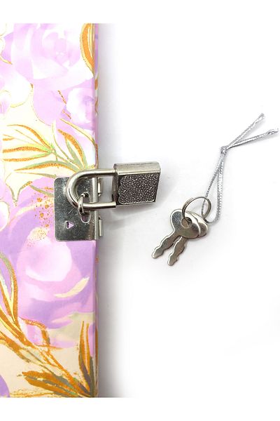 Limmy E-Cell Flower Marbling Pattern Souvenir Notebook, with Lock and Purple 80 Sheets