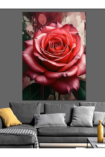 Tablomega Red Rose Decorative Canvas - Mdf Wooden Painting
