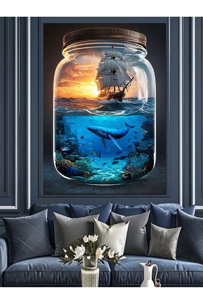 Tablomega Sea Tale Decorative Canvas in Glass Bottle - Mdf Wooden Painting