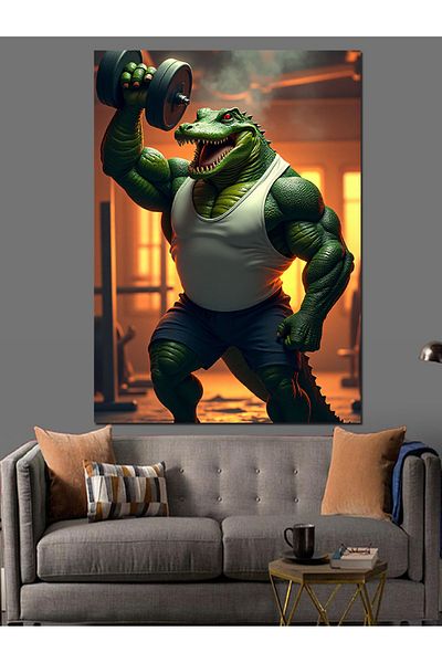 Tablomega Weightlifting Crocodile Form Decorative Canvas - Mdf Wooden Painting
