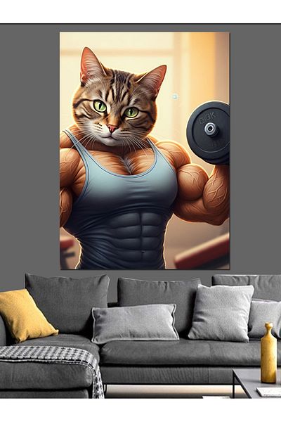 Tablomega Muscular Athlete Cat Decorative Canvas - Mdf Wood Art Print