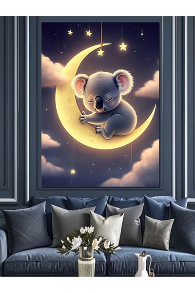 Tablomega Cute Koala Sleeping on the Moon Decorative Canvas - Mdf Wooden Painting