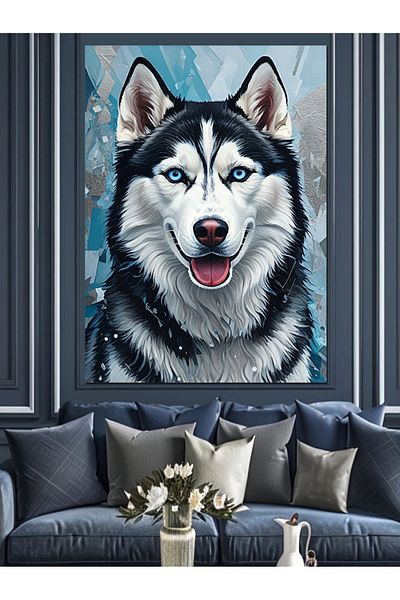 Tablomega Blue Eyed Wolf Decorative Canvas - Mdf Wooden Table