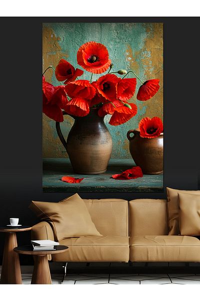 Tablomega Dance of Red Poppies Decorative Canvas - Mdf Wooden Painting