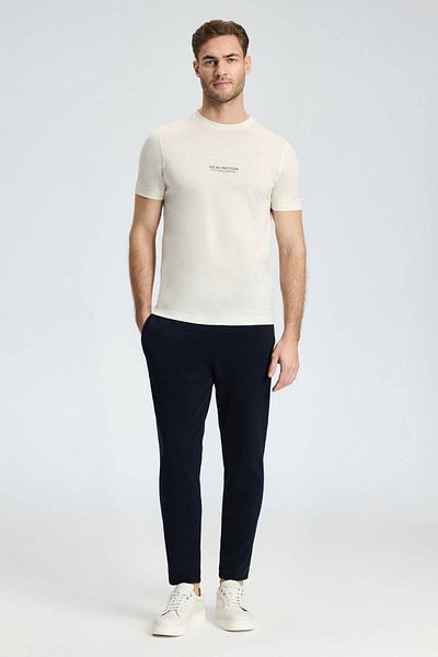Hemington Printed Mercerized Cotton Cream Color Crew Neck T-Shirt