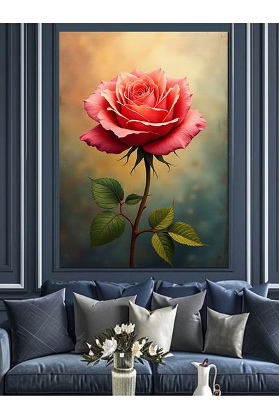 Tablomega Red Rose and Natural Texture Decorative Canvas - Mdf Wooden Painting