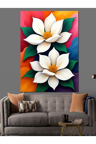 Tablomega Pânză decorativă Eleganță Florală Albă - Lemn MDF