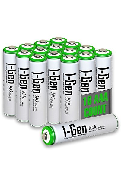 I Gen I-Gen B136 16 Adet AAA 900 mAh Şarj Edilebilir İnce Kalem Pil 1.2V Ni-M...