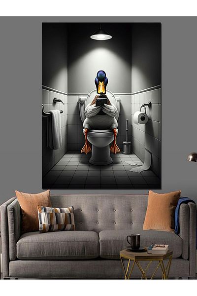 Tablomega Duck Silence in the Toilet Decorative Canvas - Mdf Wood Art Print