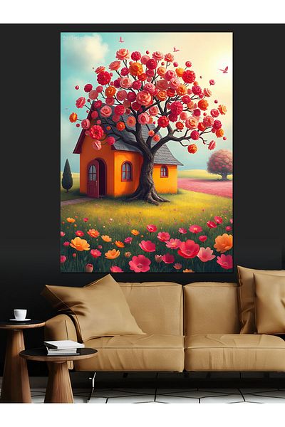 Tablomega Colorful Floral Home Decorative Canvas - Mdf Wooden Painting
