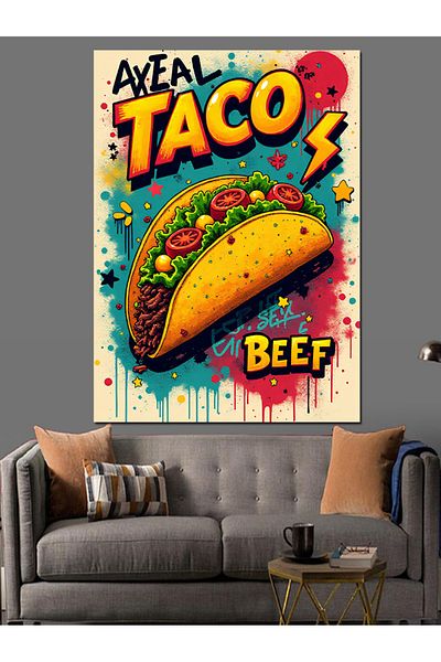 Tablomega Colorful Taco Illustration Decorative Canvas - Mdf Wooden Table