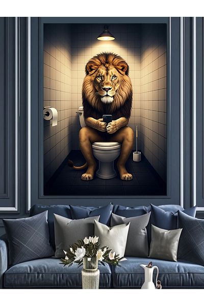 Tablomega The Lion Kingdom in the Toilet Decorative Canvas - Mdf Wooden Painting
