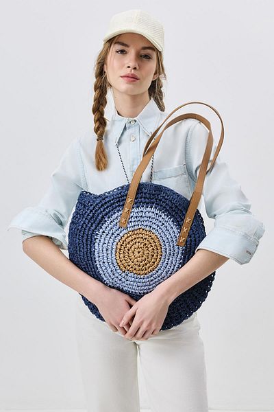 C&City Geantă de umăr din paie bleumarin Y9207