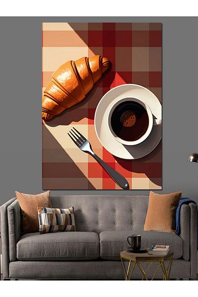 Tablomega Croissant Coffee Enjoyment Decorative Canvas - Mdf Wooden Table