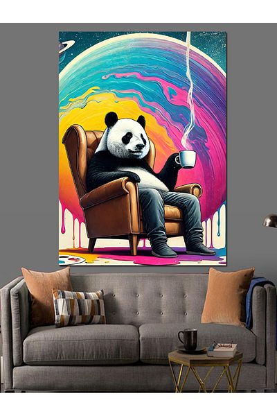 Tablomega Panda Sitting on His Seat Decorative Canvas - Mdf Wooden Painting