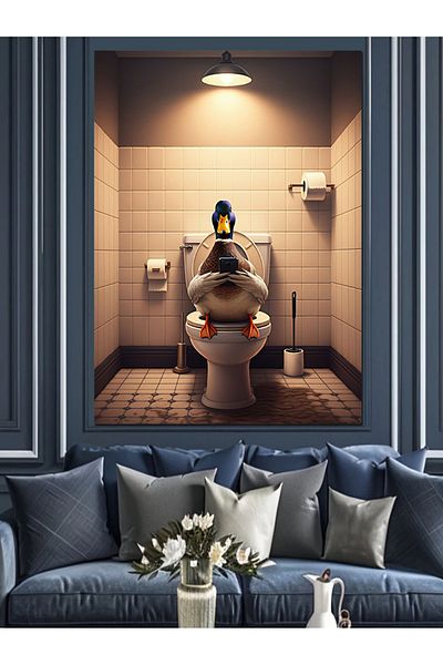 Tablomega Duck in the Toilet Decorative Canvas - Mdf Wooden Painting