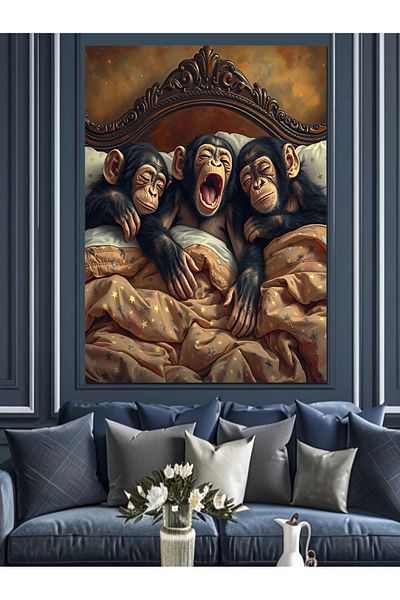 Tablomega Sleeping Monkeys Decorative Canvas - Mdf Wooden Painting