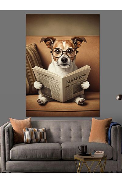 Tablomega Dog Reading Newspaper Decorative Canvas - Mdf Wood Art Print