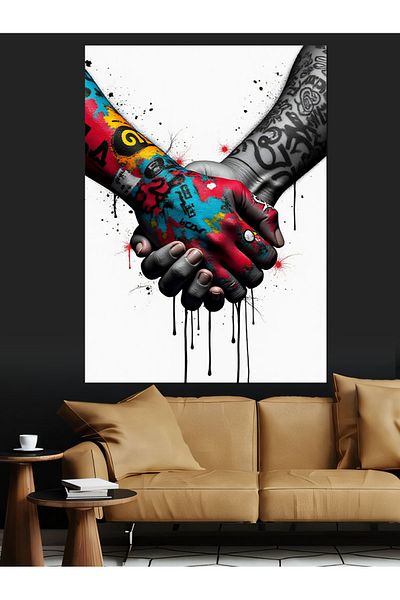 Tablomega Interlocking Colorful Hands Decorative Canvas - Mdf Wooden Painting