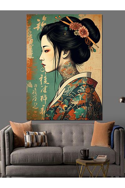 Tablomega Traditional Japanese Woman Decorative Canvas - Mdf Wood Painting