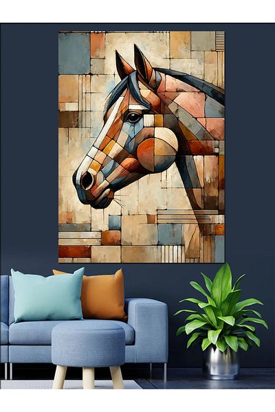 Tablomega Mosaic Patterned Horse Decorative Canvas - Mdf Wooden Painting