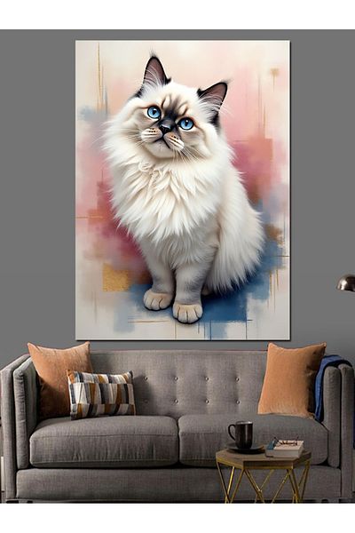 Tablomega Soft White Cat Decorative Canvas - Mdf Wooden Painting