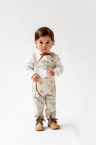Catz Kids Cream Linen Buttoned Salopette Shirt Set