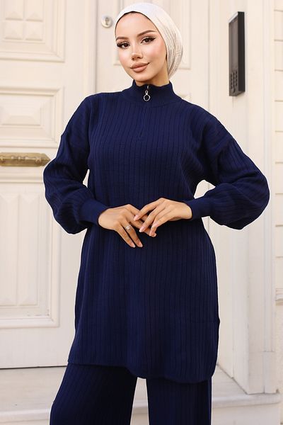giyze Zippered Knitwear Suit Navy Blue 11030-36