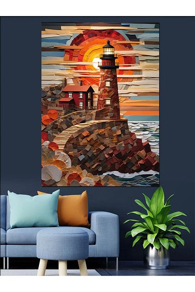 Tablomega Lighthouse and Sunset Decorative Canvas - Mdf Wooden Painting