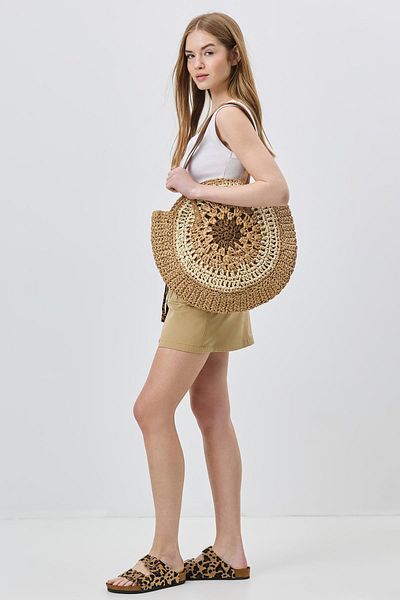 C&City Y9207 Camel Straw Shoulder Bag