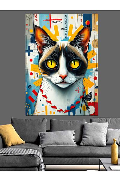 Tablomega Colorful Cat Portrait Decorative Canvas - Mdf Wooden Painting