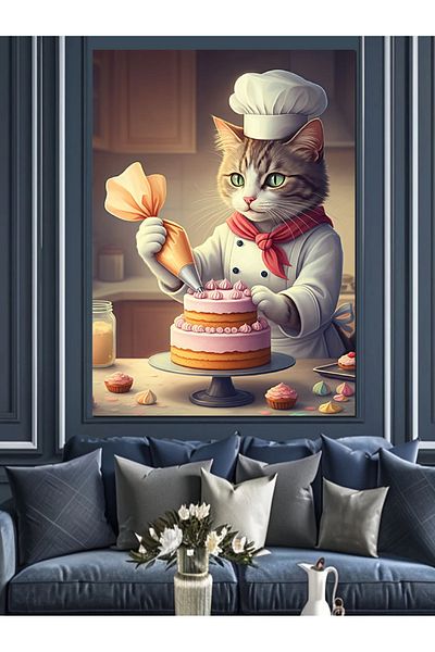 Tablomega Cake Master Cat Decorative Canvas - Mdf Wooden Painting