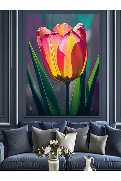 Tablomega Colorful Tulips Garden Decorative Canvas - Mdf Wood Table
