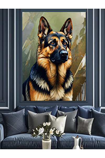 KanvasSepeti Портрет на немска овчарка Маслена живопис Текстурирана висококач...