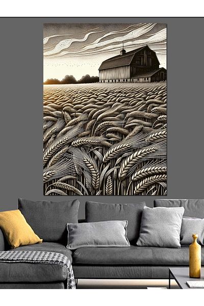 Tablomega Historical Grain Farm Illustration Decorative Canvas - Mdf Wooden Table