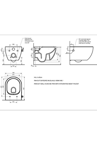 Seramiksan Hill Kanalsız Entegre Ara Musluklu Asma Klozet A031155h,nkp Yavaş Kapak