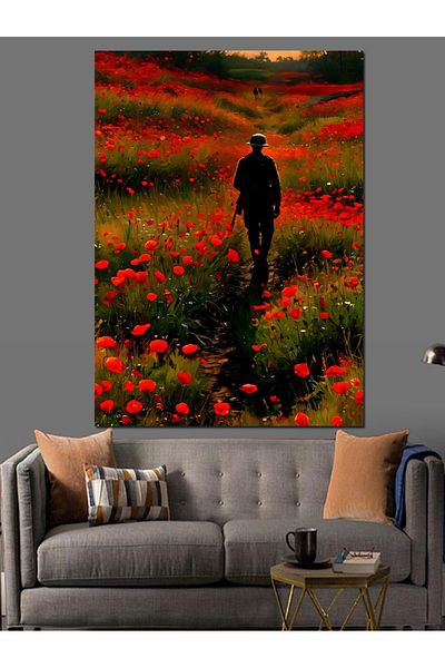 Tablomega Soldier in a Poppy Field Decorative Canvas - Mdf Wooden Painting