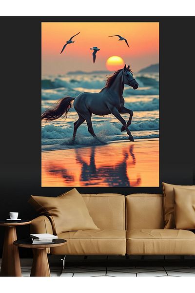 Tablomega Sea and Horse Freedom Decorative Canvas - Mdf Wooden Painting
