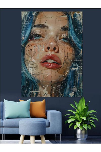 Tablomega Sad Face in Portrait Decorative Canvas - Mdf Wooden Painting