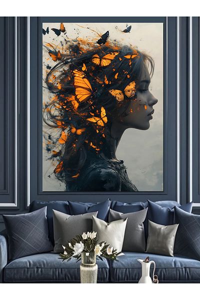 Tablomega Butterfly and Woman Decorative Canvas - Mdf Wooden Painting