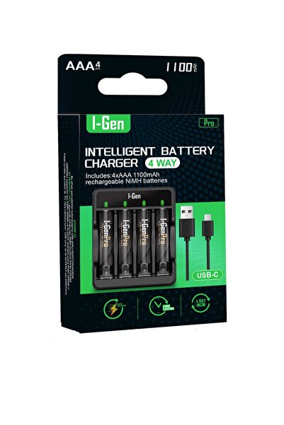 I Gen I-gen G411 4'lü Pil Şarj Aleti 4 Adet Aaa Pro 1100 Mah Şarjlı Ince Kale...