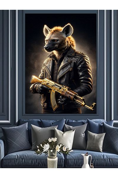 Tablomega Armed Hyena Decorative Canvas - Mdf Wooden Painting