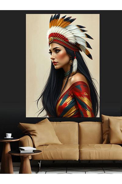 Tablomega Native American Woman Portrait Decorative Canvas - Mdf Wooden Painting