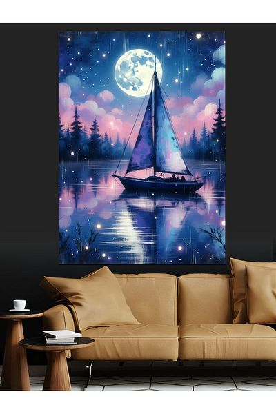 Tablomega Sailing in Moonlight Decorative Canvas - Mdf Wooden Painting