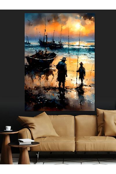 Tablomega Pescarii la apus de soare Canvas decorativ - MDF Lemn