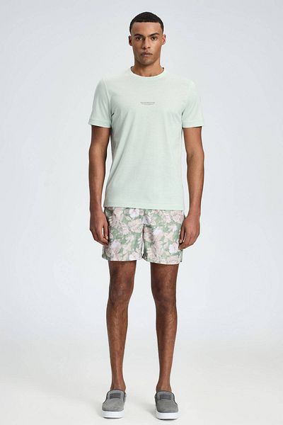 Hemington Printed Mercerized Cotton Light Green Crew Neck T-Shirt