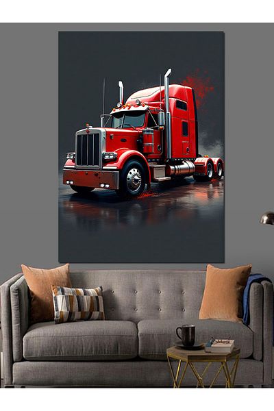 Tablomega Red Truck and Asphalt Decorative Canvas - Mdf Wooden Painting