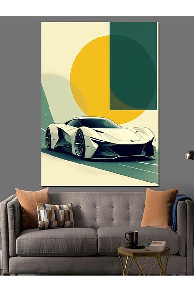 Tablomega Abstract Geometric Background and Sports Car Decorative Canvas - Mdf Wooden Painting