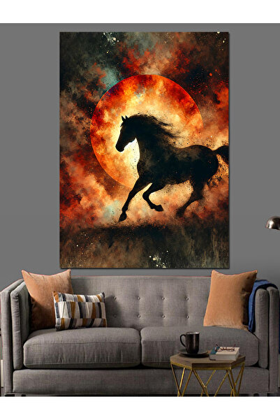 KanvasSepeti Cai negru sub lumina lunii Pictură în ulei Texturată Pânză de înaltă calitate Pictură pe pânză 80 x 60 cm